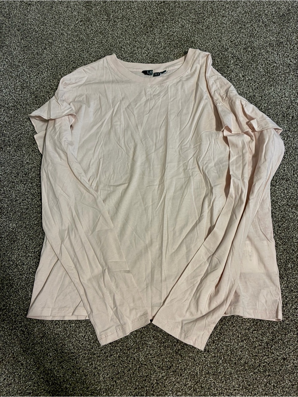 Ralph Lauren Pale Blush Ruffle-Shoulder Long Sleeve Tee